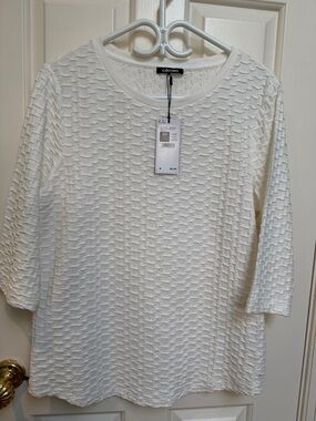 NWT Olsen sz 42 (M/L sz 12) Ivory Textured Top 3/4 sleeves Hannah Reg Fit $99